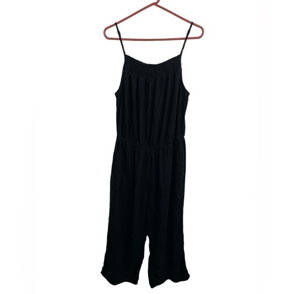 Old Navy Linen Blend Jumper Black Spaghetti Strap Relaxed fit wide leg Large - Picture 1 of 15